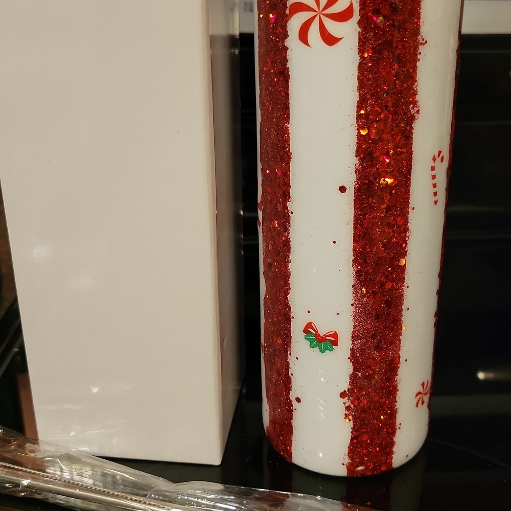Festive Red and White Glitter Tumbler